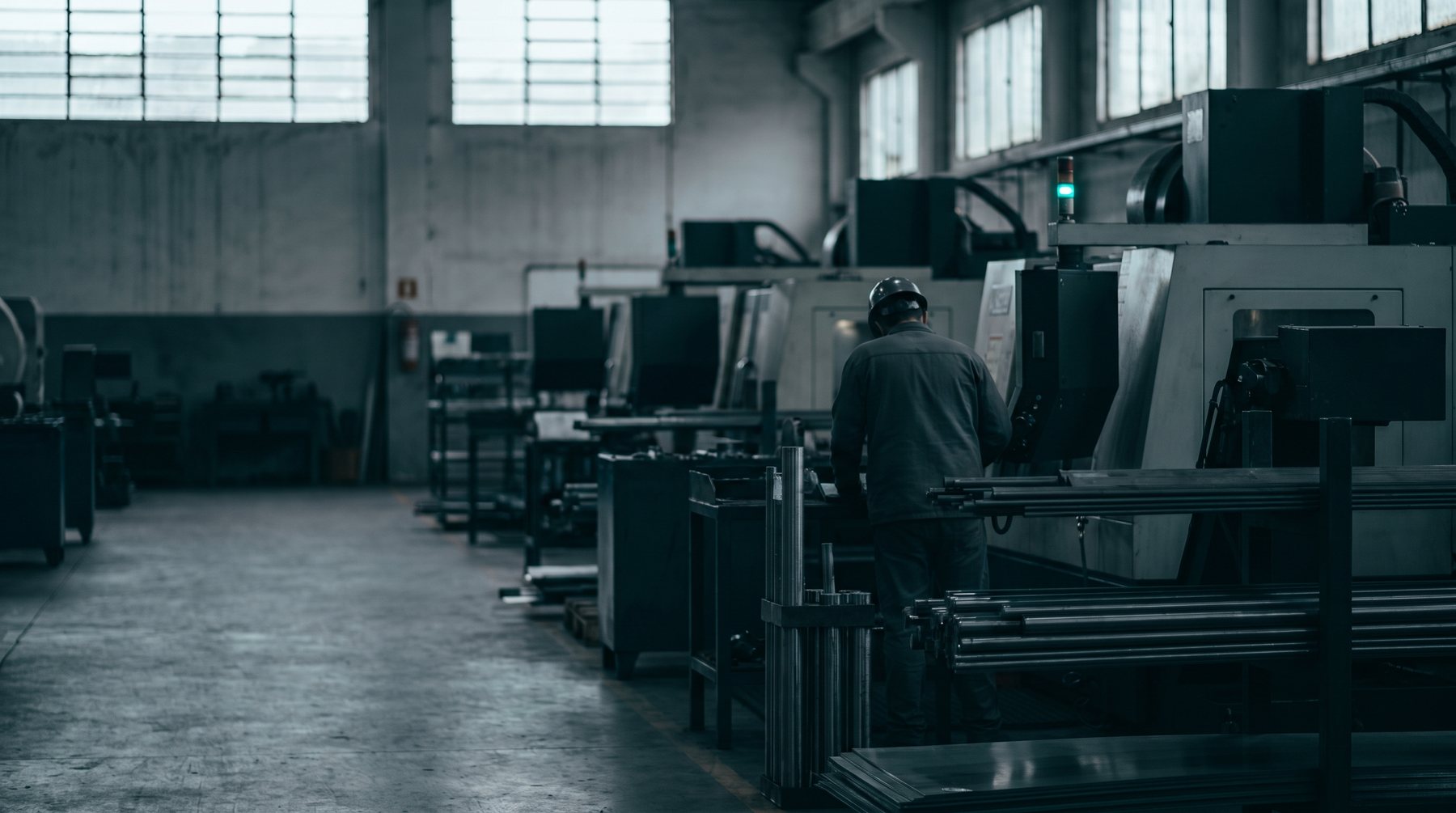 Chão de fábrica de uma indústria metalúrgica de médio porte